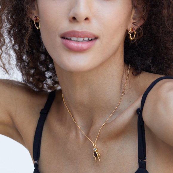 NEW 18K gold plated sterling silver earrings,natural red garnet,gemstone,stylish - Picture 5 of 13